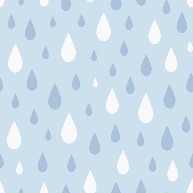 Vector resumen gotas de lluvia blancas y azules sobre fondo azul vector patrón sin costuras