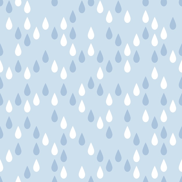 Resumen gotas de lluvia blancas y azules sobre fondo azul Vector patrón sin costuras