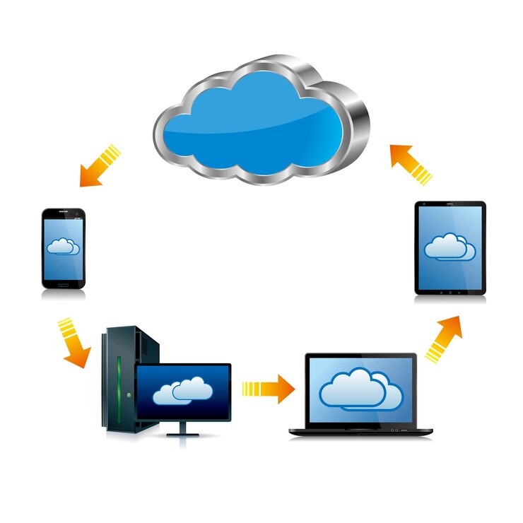Vector resumen, grande, azul, negocios, nube, comunicación, computadora, informática, concepto, confidencial, dat