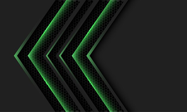Resumen gris flecha verde luz hexágono malla dirección sombra diseño futurista fondo vector