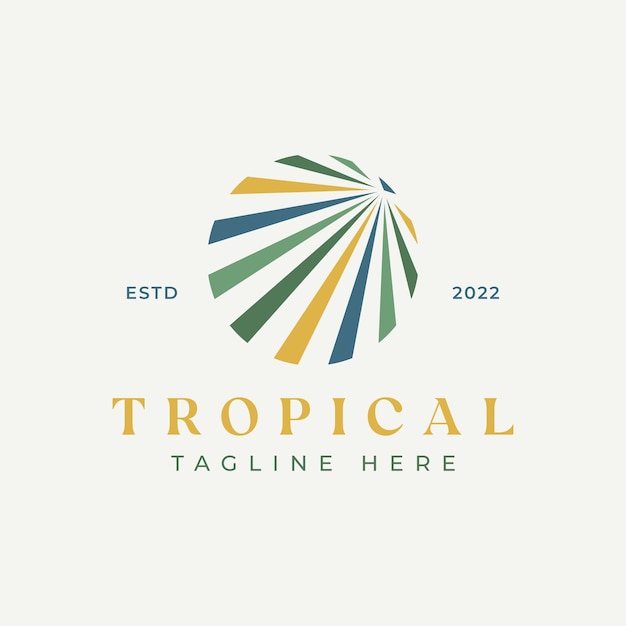 Resumen de hoja tropical de logotipo con color vintage en forma de círculo. marca de la colección summer vibes.