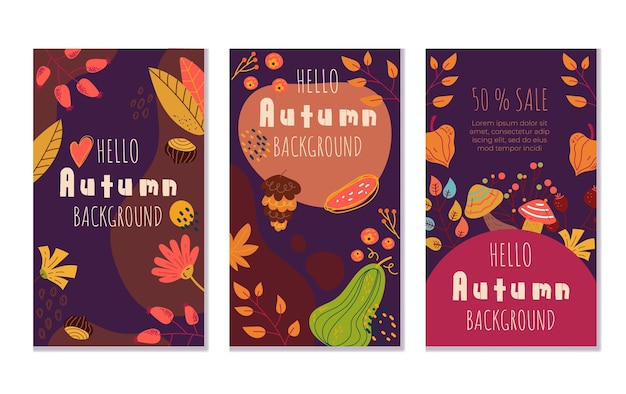 Resumen hola otoño boho volantes pancartas invitación oferta especial plantilla de diseño conjunto aislado