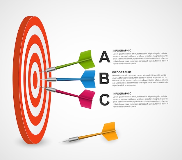 Resumen infografía plantilla objetivo con dardos.