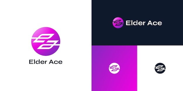 Resumen inicial E y un diseño de logotipo en estilo degradado púrpura EA o AE Monogram Logo