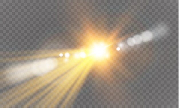 Resumen lente oro frontal llamarada solar transparente efecto de luz especial diseño.