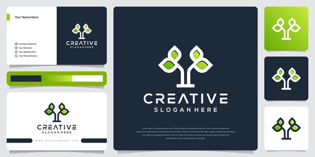 Resumen letra y con diseño de logotipo de hoja y tarjeta de visita