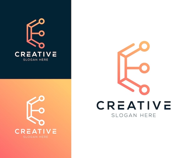Resumen Letra inicial E y tecnología logotipo diseño ilustración vectorial
