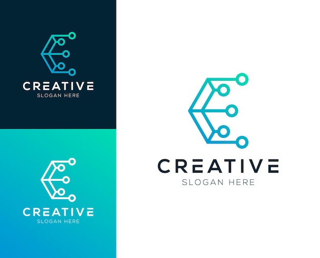 Resumen Letra inicial E y tecnología logotipo diseño ilustración vectorial