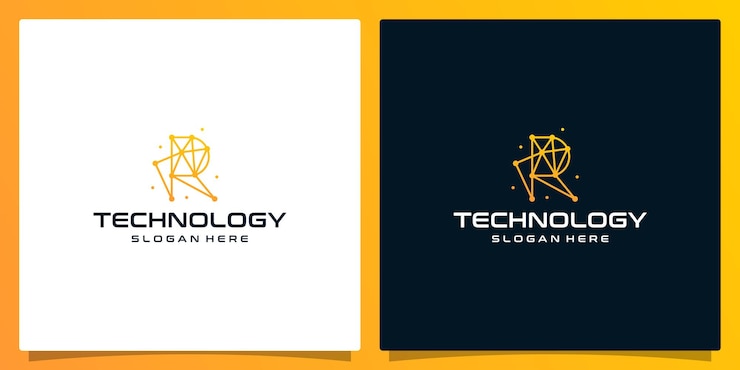 Vector resumen de la letra inicial del logotipo creativo r con estilo de tecnología y color degradado vector premium
