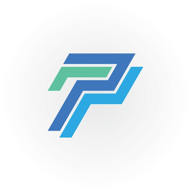 Resumen letra inicial p o logotipo pp en color azul-verde aislado sobre fondo blanco