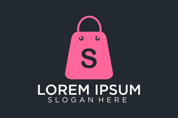 Resumen letra S con burbujas en bolsa de compras. Logotipo comercial abstracto. Logotipo de la tienda en línea.