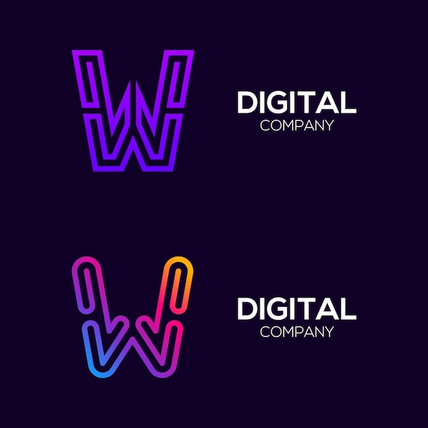 Vector resumen letra w logotipo colorido con tecnología de tres líneas y concepto de enlace de conexión digital