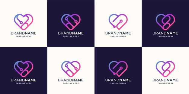 Resumen de línea de corazón de logotipo con diseño de concepto de tecnología