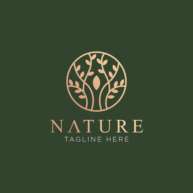 Resumen de logotipo de naturaleza con elegante adorno floral en un círculo