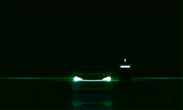 Resumen Luz apagada Coche eléctrico en la estación de carga Hitech comunicación concepto innovación fondo vector diseño
