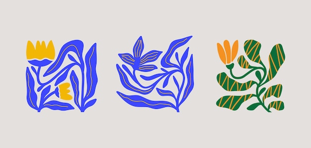 Resumen Matisse maravillosos carteles florales Moderno estilo minimalista de Matisse Diseño dibujado a mano para papel tapiz decoración de pared impresión postal plantilla de portada banner