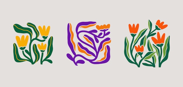 Resumen Matisse maravillosos carteles florales Moderno estilo minimalista de Matisse Diseño dibujado a mano para papel tapiz decoración de pared impresión postal plantilla de portada banner