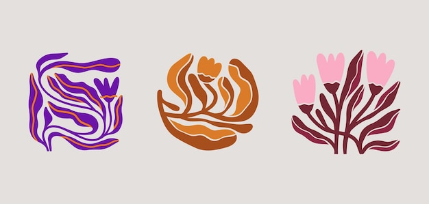 Resumen Matisse maravillosos carteles florales Moderno estilo minimalista de Matisse Diseño dibujado a mano para papel tapiz decoración de pared impresión postal plantilla de portada banner