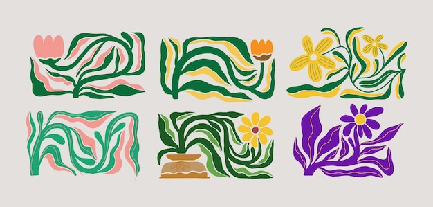 Resumen Matisse maravillosos carteles florales Moderno estilo minimalista de Matisse Diseño dibujado a mano para papel tapiz decoración de pared impresión postal plantilla de portada banner