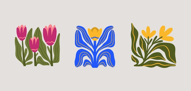 Resumen Matisse maravillosos carteles florales Moderno estilo minimalista de Matisse Diseño dibujado a mano para papel tapiz decoración de pared impresión postal plantilla de portada banner