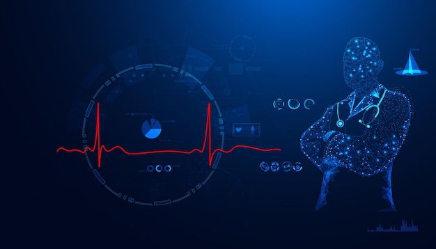 Resumen médico moderno medicina moderna clínica médica sobre fondo interfaz hud salud azul