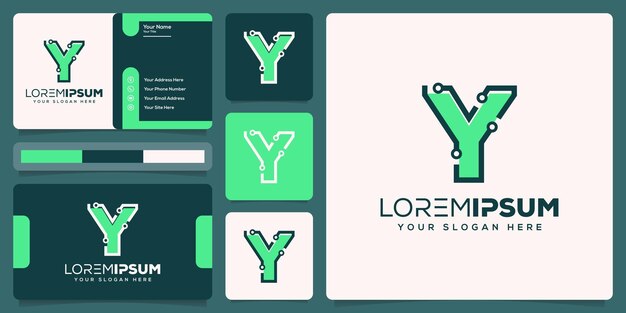 Resumen monoline letra y con plantilla de logotipo de tecnología