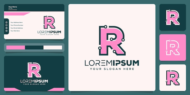 Vector resumen monoline letra r con plantilla de logotipo de tecnología