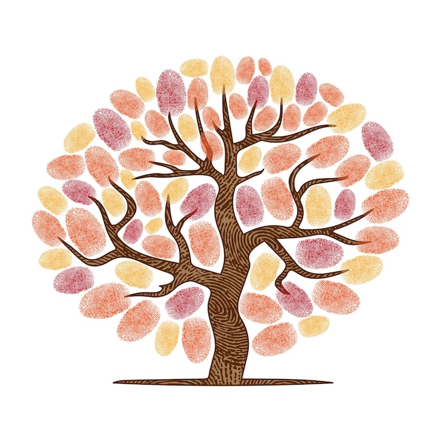 Resumen naranja huellas dactilares árbol siluetas elipse