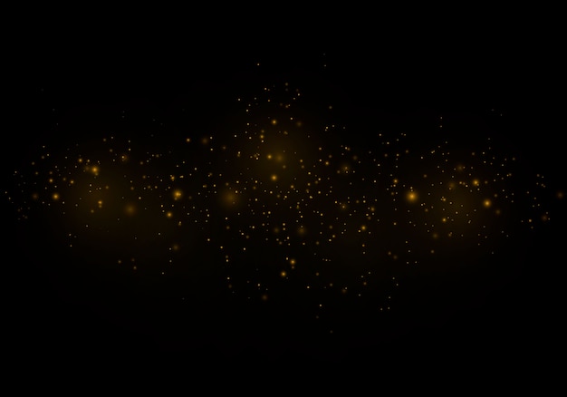 Resumen de Navidad elegante efecto de luz sobre un fondo negro transparente. Polvo amarillo chispas amarillas y estrellas doradas brillan con luz especial. destellos Brillantes partículas de polvo mágico.