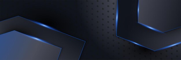 Resumen negro azul metálico carbono neutral superposición luz hexágono malla diseño moderno lujo futurista tecnología fondo Juego tecnología amplia banner vector ilustración