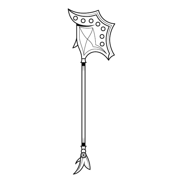 Resumen Negro Línea simple Metal BattleAxe Blade Arma Doodle Esquema Elemento Vector Diseño Estilo