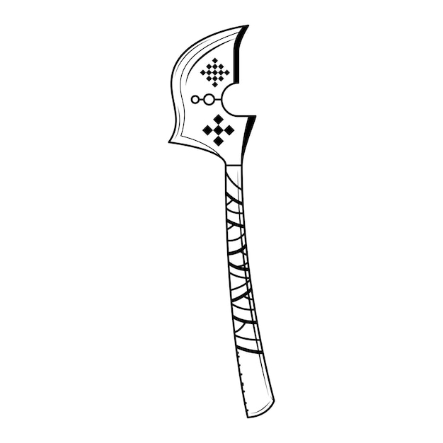 Resumen Negro Línea simple Metal BattleAxe Blade Arma Doodle Esquema Elemento Vector Diseño Estilo