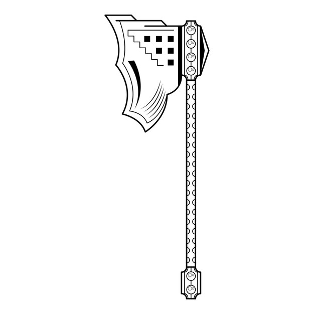 Resumen Negro Línea simple Metal BattleAxe Blade Arma Doodle Esquema Elemento Vector Diseño Estilo