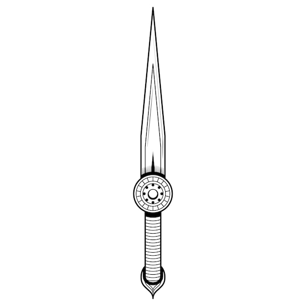 Resumen Negro Línea Simple Metal Espada Cuchillo Daga Hoja Arma Doodle Esquema Elemento Vector