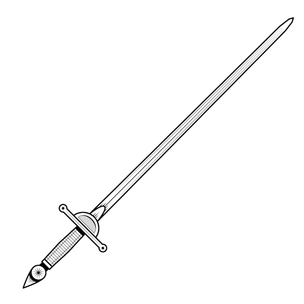 Resumen Negro Línea Simple Metal Espada Hoja Arma Doodle Contorno Elemento Vector Diseño Estilo