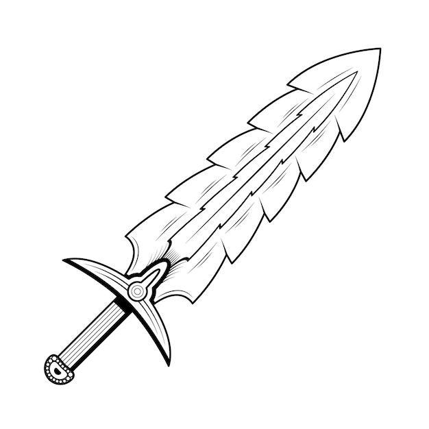 Resumen Negro Línea Simple Metal Espada Hoja Arma Doodle Contorno Elemento Vector Diseño Estilo