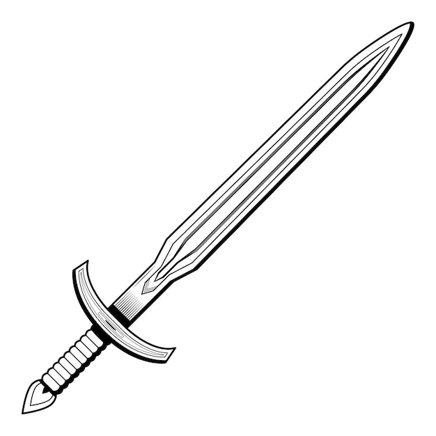 Resumen Negro Línea Simple Metal Espada Hoja Arma Doodle Contorno Elemento Vector Diseño Estilo