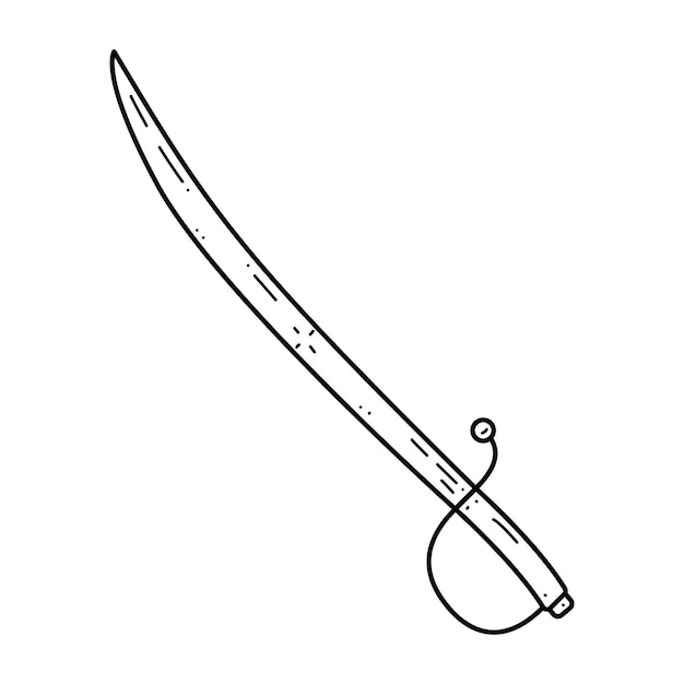 Resumen Negro Línea Simple Metal Espada Hoja Arma Doodle Contorno Elemento Vector Diseño Estilo