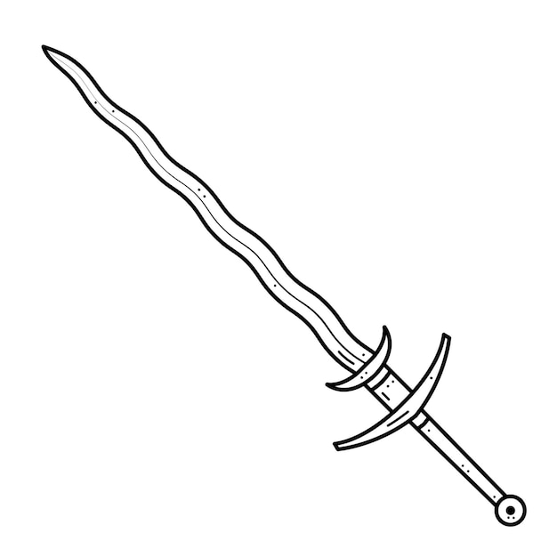 Resumen Negro Línea Simple Metal Espada Hoja Arma Doodle Contorno Elemento Vector Diseño Estilo
