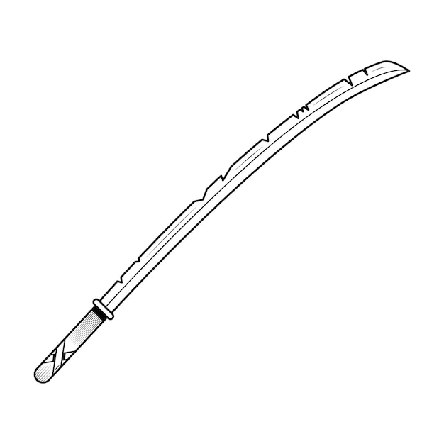 Resumen Negro Línea Simple Metal Espada Hoja Arma Doodle Contorno Elemento Vector Diseño Estilo