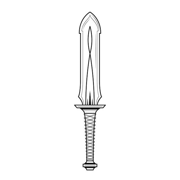 Resumen Negro Línea Simple Metal Espada Hoja Arma Doodle Contorno Elemento Vector Diseño Estilo