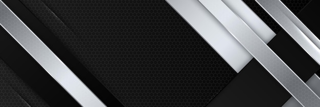 Resumen negro plata metálico carbono neutral superposición luz hexágono malla diseño moderno lujo futurista tecnología fondo Juego tecnología amplia banner vector ilustración