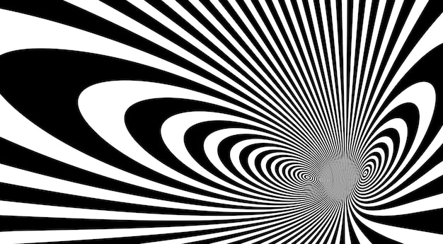 Resumen op art líneas blancas y negras en hiper 3d perspectiva vector resumen de antecedentes, ilustración artística patrón lineal psicodélico, ilusión óptica hipnótica.