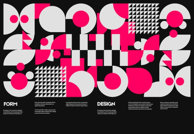 Resumen patrón geométrico Bauhaus fondo vector círculo triángulo y líneas cuadradas color diseño de arte