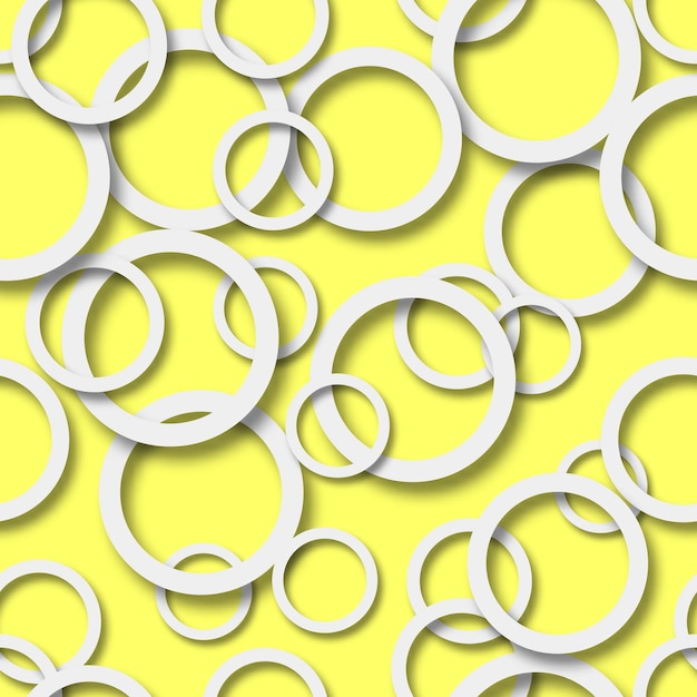Resumen de patrones sin fisuras de anillos blancos dispuestos al azar con sombras suaves sobre fondo amarillo