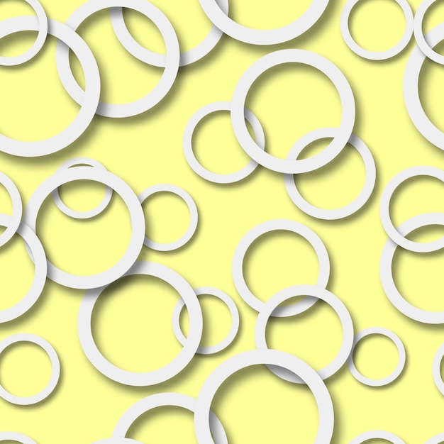 Resumen de patrones sin fisuras de anillos blancos dispuestos al azar con sombras suaves sobre fondo amarillo