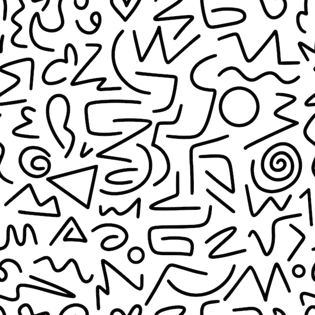 Resumen de patrones sin fisuras en blanco y negro de líneas negras fondo rayas círculos doodle espirales fondo abstracto dibujado a mano de líneas Dibujo y textura de tinta dibujada a mano