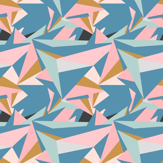Resumen de patrones sin fisuras con coloridos triángulos caóticos, polígonos. Infinito triangular desordenado geo