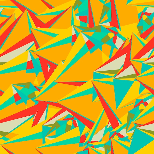 Vector resumen de patrones sin fisuras con coloridos triángulos caóticos, polígonos. infinito triangular desordenado geo