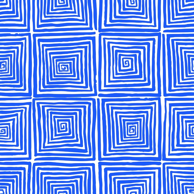 Resumen de patrones sin fisuras de espirales cuadradas azules dibujadas a mano